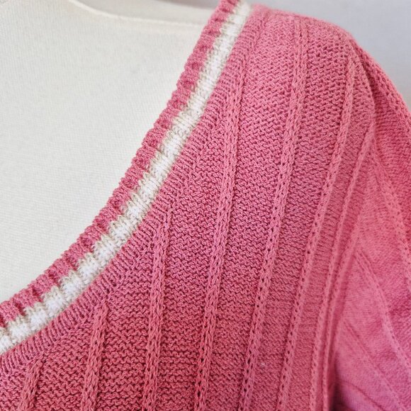 ST. JOHN Sport Wool Blend Santana Ribbed Knit Short Sleeve Sweater Top Pink - Picture 4 of 11